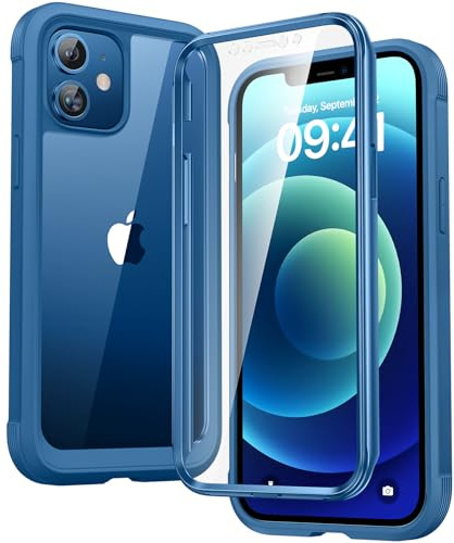Diaclara Case Compatible with iPhone 12/12 Pro, 360° Full Body with Built-in Screen Protector Touch Sensitive Shockproof Bumper Case Cover Clear-Back Designed Compatible for iPhone 12 6.1-OceanBlue