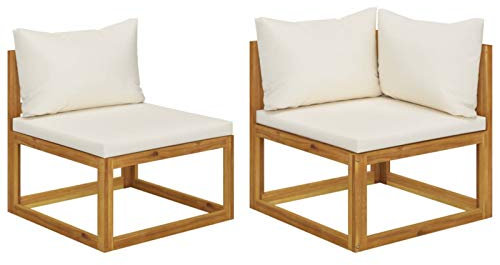 Tidyard 2-TLG.Sofa Set mit Cremeweißen Kissen Gartenmöbel Sofa Gartensofa Rattansofa Rattanmöbel Lounge Outdoor Sofagarnitur Akazie Massivholz