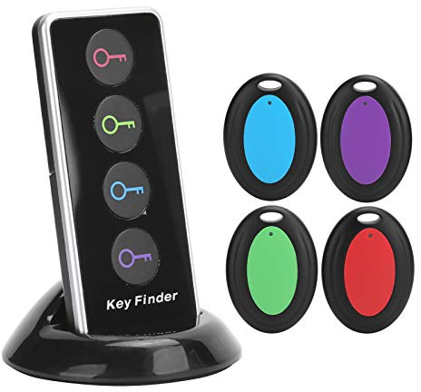 1 en 4 Buscador de Llaves inalámbrico/Localizador de artículos inalámbrico, Localizador de Alarma de Sonido con Control Remoto, con Sonido Fuerte, Soporte para Llaves Collares para Perros Teléfono c