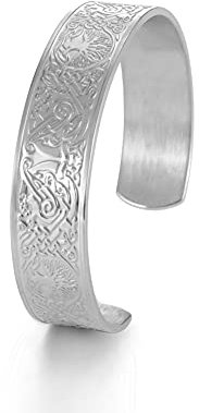 Dreamtimes Wikinger Baum des Lebens Armreif Rabe Talisman Armband Edelstahl Wikinger Keltischer Knoten Armband für Männer Frauen (Silber)
