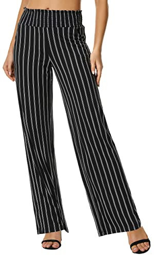 EXCHIC Damen Boho Gerade Beine Elastische Taille Palazzo Hose Freizeit Leichtes Yoga Loungehose mit Taschen (M, Series 2#16)