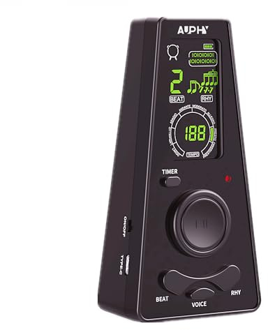 S200 AUPHY Professional Digital Metronome with Human Voice Counting、Quick-Adjust Tempo Knob for Piano Violin Guitar Ukulele etc, Multiple Beat/Rhythm Patterns,Battery Operated,Black