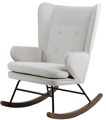 Qiyano Tahdia Schaukelstuhl Creme Beige, Schaukelsessel mit Armlehne, Gepolsterter Sessel Wohnzimmer, Hochwertige Verarbeitung, 180 kg Tragkraft