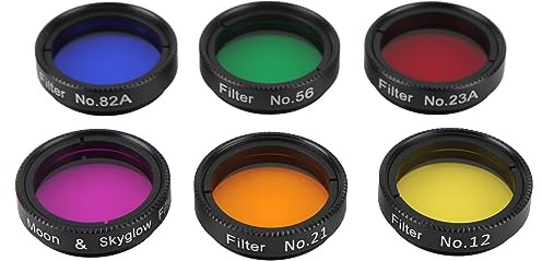 Acogedor 1.25 inch Telescope Moon Filter, 6 Color Filters Set (Yellow, Orange, Red, Light Green, Blue, Light Purple), Enhancing Effect, Plastic & Optical Glass Material