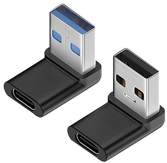 Herfair 90 Degree USB to USB C Adapter (2-Pack) Right Angle Type-C Female to A Male Converter USB3.2 C Type Plug Adapter Vertical USB Port Changer Extender Connector (Up+Down Angle)
