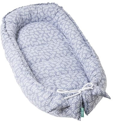 molis&co - Babynest - 100% Baumwolle (Oeko-TEX) - Babynestchen Neugeborene - Ideal als Reisebett, Kuschelnest Geeignet & Cradle Reducer - 90 x 50 cm - Blue Garden