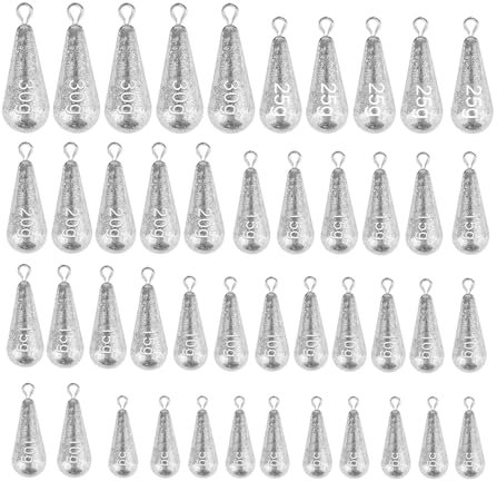 MINZHI 45 Stück Tropfenform Angelgewichte, Angel Sinker Blei Angeln Set, Silber, Tropfenförmig, 5g/10g/15g/20g/25g/30g, Outdoor-Angeln, Meeresangeln