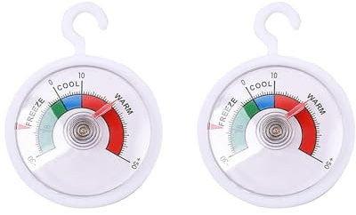 Dewfigs ㅤTermometro per Congelatore e Frigorifero, Termometro Analogico Doppio, Monitoraggio Temperatura, Scala Colorata, Facile Lettura, per la Sicurezza Alimentare e Risparmio Energetico