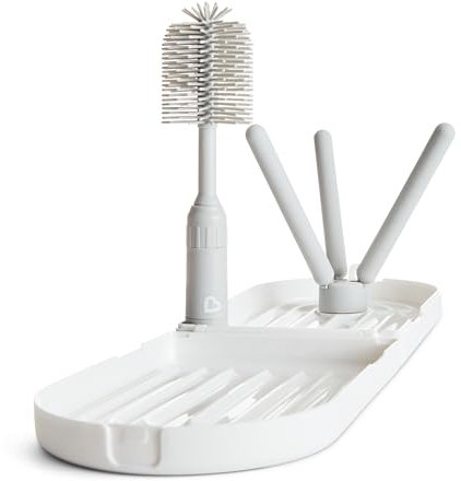 Munchkin Travel Drying Rack with Bottle Brush| Dry up to 3 Baby Bottles at Once | Includes Extendable Silicone Brush with Nipple in Hand | Baby Essentials