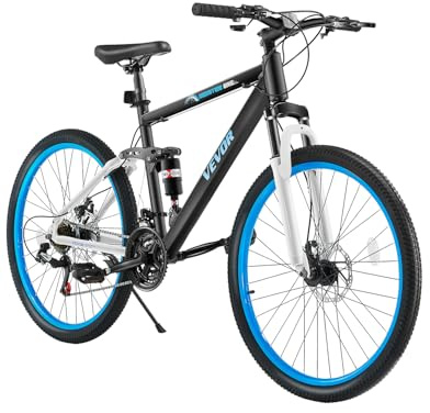 VEVOR Mountain Bike, 26 inch MTB Bicycle with Full Dual Suspension, 21 Speeds Twist Shifting, Dual Disc Brakes, Aluminum Alloy Frame, for Men/Women