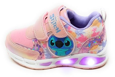 Scarpe Sport Stitch per Bambine,Luci Integrate nell'intersuola e Lato Sneaker,Rosa e Viola, Chiusura a Strappo (Rosa, Sistema Taglie Calzature EU, Bambino Piccolo (2-5 Anni), Numero, Media, 29)