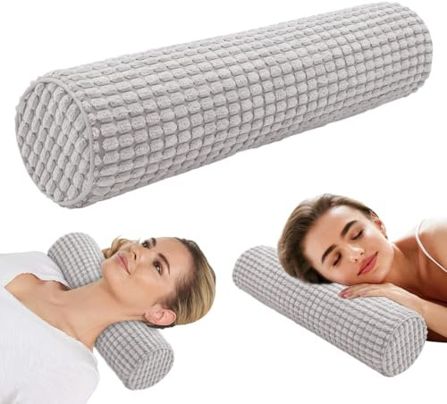 Wapasezyar Nackenrolle mit Bezug, 11x45 cm Nackenkissen, Nackenrolle Memory Foam, Waschbar Nackenkissen, Kissenrolle, Knierolle Lagerungsrolle, Grau