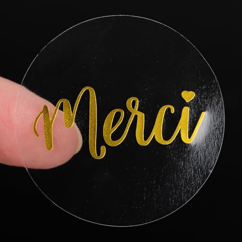 120 Autocollants Merci Transparents 4cm Sticker Rond Étiquette Adhésif Décorations pour Emballage Cadeau Étiquette Enveloppe Noël