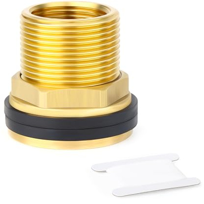 ERGAOBOY 1 pièce raccord de cloison en Laiton pour réservoir d'eau, 2 BSP mâle - 1-1/2 BSP Femelle Raccord fileté avec 2 Joints en Caoutchouc pour citernes pluviales, Aquariums, baignoires