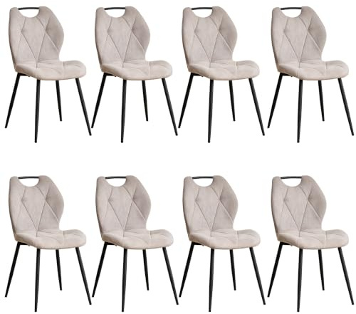 GrandCA HOME Uppsättning av 8 matstolar, köksstolar, stoppade stolar och vardagsrumsstolar med tyg på ryggstödet och metallben med handtag för matsal, kök och vardagsrum (beige)