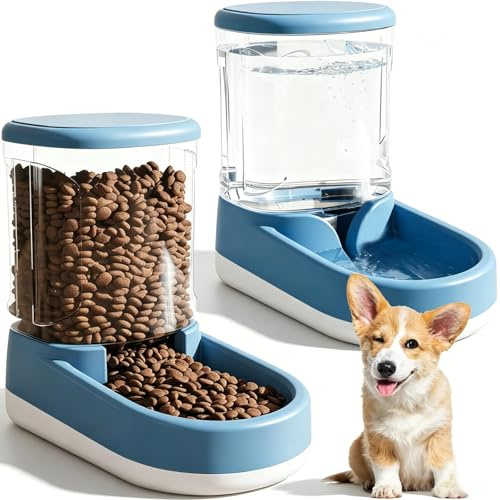 Frutilexia 2 Pezzi 3.8 L Dispensador para Gatos y Perros, Comedero Automático y Bebedero, Dispensador Comida Gatos, Bebedero Perro, Comedero, para Perro y Gato Pequeños y Medianos(Azul)
