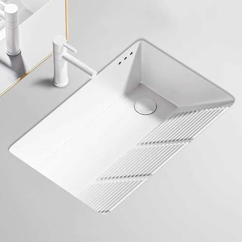Lavabo Baño con Tabla de Lavar, Pila Lavadero de Cerámica, Lavabo Bajo Encimera, con Grifo Extraíble y Orificio Rebose, para Baños, Lavaderos, Balcones(52x45.5cm/20.5x17.9in)