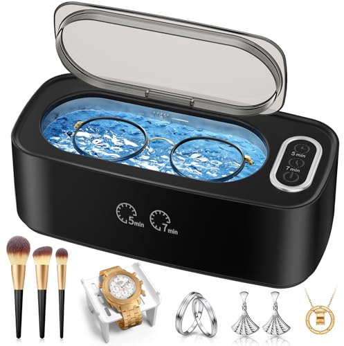 Ultrasonic Cleaner, 48kHz Ultrasonic Jewelry Cleaner Machine for Eyeglasses, Jewelry, Rings, Watch Straps, Dentures and More, Dual Cleaning Modes & 304 Stainless Steel Tank, 400ML Capacity, Black