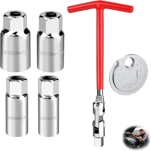 BCENG Set di Chiavi per Candele, 6 Pezzi, Chiave a Bussola Universale a T per Candele, Calibro per Candele, Chiavi a Bussola universali per Candele da 14 mm, 16 mm, 18 mm, 21 mm per Auto e Moto