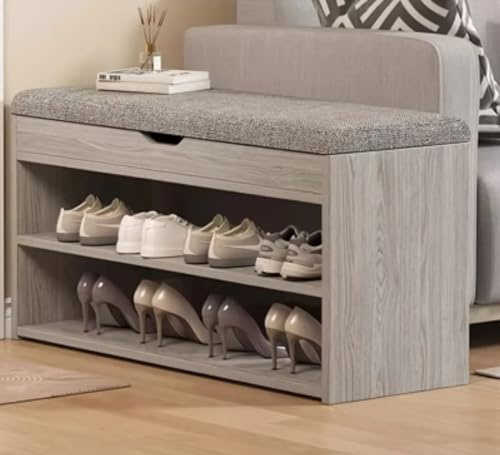 Shoe Storage Bench with Flip-Top Lid, Padded Seat, 2-Tier Rack, 80x24x44cm, 2 Colours