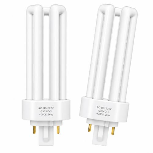 Innovess GX24Q-3 26W 4 Pin Bathroom Light Bulbs, 2pcs Compact Fluorescent Lamp, Natural White 4000K Energy Saving PLT-840 CFL Light Bulbs 3U Triple Turn CFL AC 220V Non-dimmable for Bathroom Bedroom