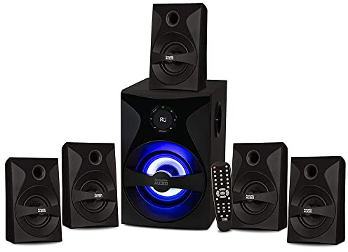 Acoustic Audio by Goldwood AA5400 - Juego de Sistema de Sonido Envolvente para Cine en casa con subwoofer, 5 Altavoces satélite con Cable, Pantalla LED y Control Remoto, Color Negro
