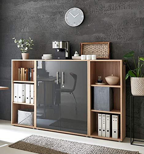 Schrankwand TABOR 2 Aktenschrank Büroschrank abschließbar in diversen Farbvarianten (Sonoma Eiche/anthrazit Hochglanz)