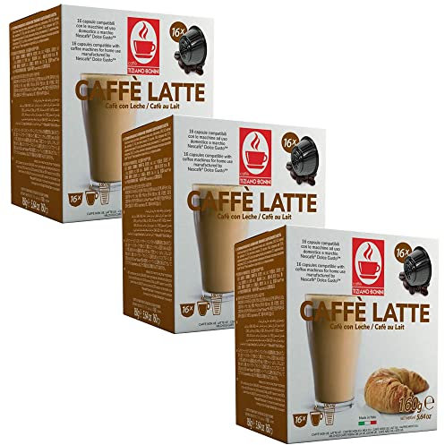 Bonini Cafe Au Lait Coffee Pods, Dolce Gusto Compatible Coffee Pods/Capsules. 3 Pack Coffee Pods, Each Pack 16 Pods (Total 48 pods)