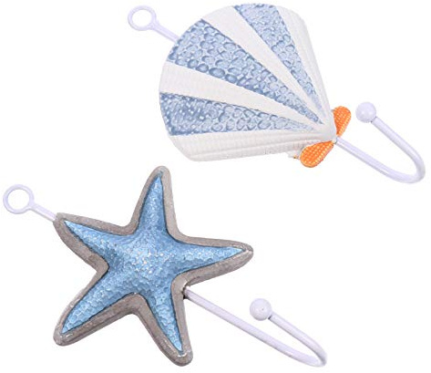 Cabilock 2 Stücke Kleiderhaken Kinder Wandhaken Badezimmer Handtuchhaken Garderobenhaken Mittelmeer Deko Harz Muschel Seestern Design Haken für Küche Wohnzimmer Wanddeko