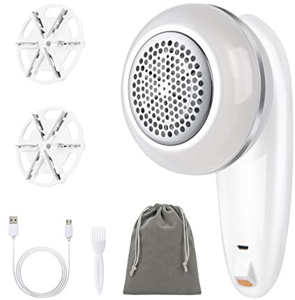 URAQT Levapelucchi Elettrico, Levapelucchi Elettrico Rasoio con Lama Extra e Spazzola, Levapelucchi Elettrico Ricaricabile USB per Maglione, Coperta, Cotone, Lana, Cashmere (Argento)