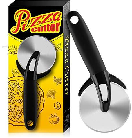 Bayli Pizzaskärare | Pizzarulle | Pizzarad [Ø–9,7 cm] med bladskydd | Pizzaskärare av rostfritt stål och plasthandtag | vass pizzakniv | pizzakeskärare