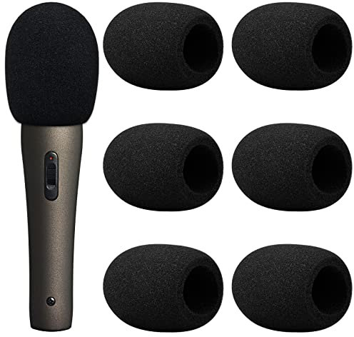 Pinsheng 6 Stück Mikrofon Windschutz, Schaumstoff Mikrofonabdeckung für Handmikrofon, Große Mic Windschutz für KTV, Bühnenperformance, Outdoor-Aktivitäten (Schwarz)
