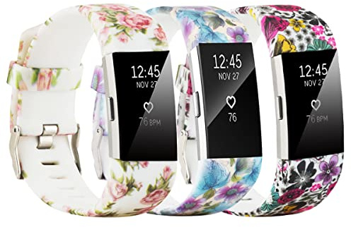 Kompatibel med Fitbit Charge 2 Herr Dam Ersättningsarmband, Charge 2 Mjukt silikon Vattentätt armband Justerbart Sport Handledsrem Tillbehör Fashionabla och färgglada Armband (Liten, Stor)