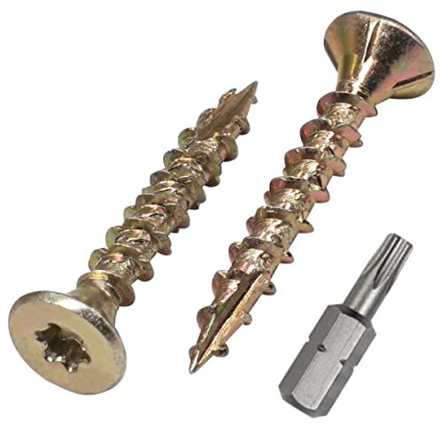 (50 piezas) Tornillos de madera de acero chapado en zinc de 5,0 x 35 mm, cabeza avellanada, tornillos de aglomerado amarillo