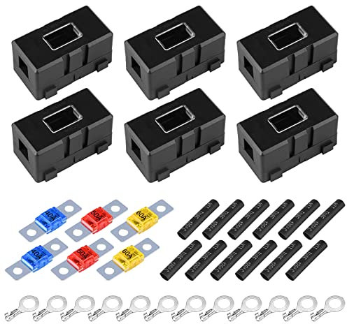 Midi Sicherungshalter,6 Stück Kfz Sicherungshalter und 6 Stück Mega Sicherung 40A 50A 60A,ANS Auto-Sicherungshalter,Hochstrom-Bolt-On-Midi-Sicherungen,Mega Sicherungshalter für Autos LKWs Fahrzeuge