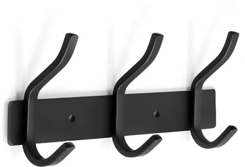 YUNISS Kleiderhaken Hakenleiste, Garderobenhaken Edelstahl mit 3 Haken, Wandhaken Garderobenleiste for Schlafzimmer, Badezimmer (Schwarz, 3 Haken)