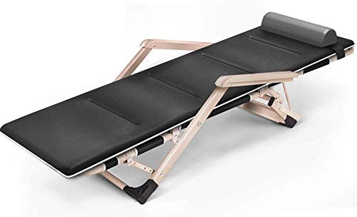 Sun Lounger Garden Chairs Recliner Folding Bed, Portable Steel Slip Anti-Rollover Single Leisure Chair Beach Bed with Cushion Home Lunch Break Chair (Color, Gray),Black