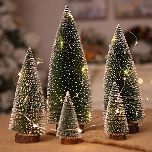 5 pezzi Mini Albero di Natale Pino 30cm 25cm 20cm 15cm 10cm Snow Frost Alberi con Base di Legno per Decorare Tavolo Vetrina Festa a casa di Natale