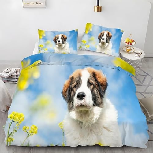MLUNKQAIL Parure de Lit 220x240 Chien De Berger Sets de Housses de Couettes Fleurs De Colza Housse de Couette 3 Pièces Microfibre avec Fermeture Éclair et 2 Taies d'oreiller 65x65 cm