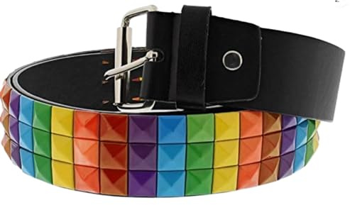 Unisex 3 Row Rainbow Colour Stripe Pride Pyramid Studded Belt Punk Goth One Size