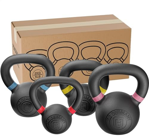 HQ Germany® Powdercoat Kettlebell | Vollguss | 2-32kg | Starter-Sets | ±2,0% Gewichtstoleranz, Gewicht:+Starter-Set (2+4+6+8KG)