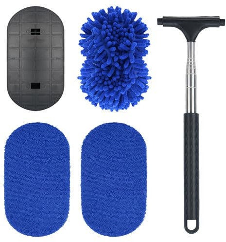 NIUQIGE Kit de Nettoyage Voiture - Raclette pour Vitres à 180° avec 2 Tampons en Microfibre, Lave Vitre Magnétique, Outil de Nettoyage Intérieur des Vitres pour Voitures, Camping-Cars, Fenêtres
