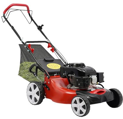 Donened Cortacésped de gasolina de 4 tiempos, 8 marchas, altura de corte regulable con cesta de 60 l, altura de corte de 51 cm