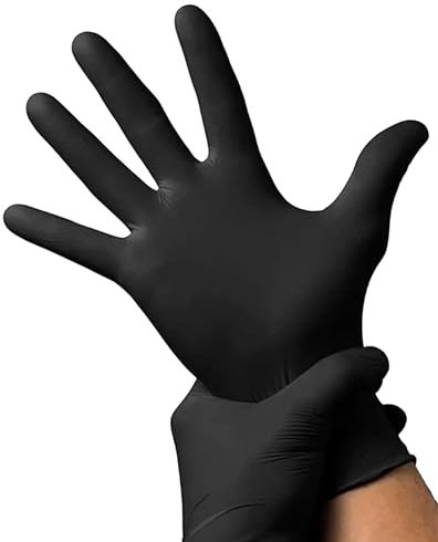 SUPERGUARD GB Disposable Nitrile Gloves Black – Powder Free, Latex Free, Barber, Tattoo, Food Prep, Cooking, Salon, Kitchen, Cleaning – Nitrile Gloves for Food Service (Pack of 100)