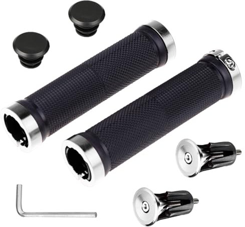 YTOOK Bike Handlebar Grips - Non-Slip Rubber Mountain and BMX Grips with Aluminum Lock for Foldable Pit and Urban Bicycles (Silver)