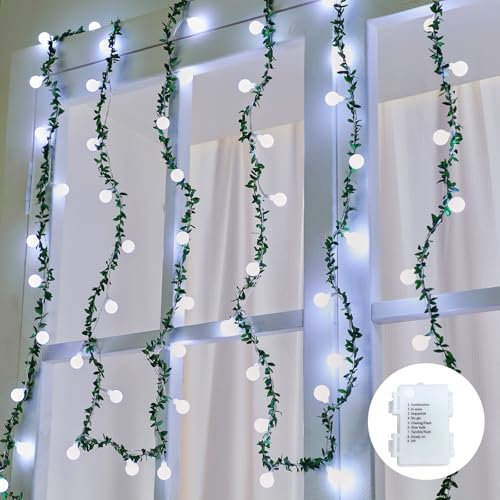 Fairy Lights, 8 Lighting Modes, 60 LEDs Ball Globe String Light Battery Operated, Decoration for Indoor Lighting, Bedroom, Wedding, Party, Christmas, Tree (White)