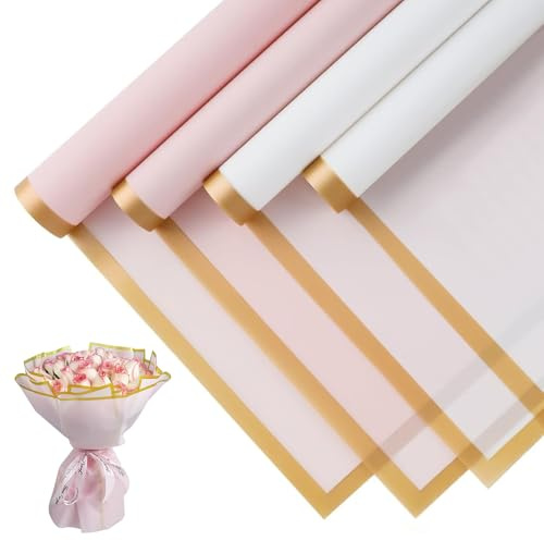 HEKOBAG Lot de 40 feuilles de papier cadeau rose/blanc - 58x58 cm - Étanche - Emballage cadeau