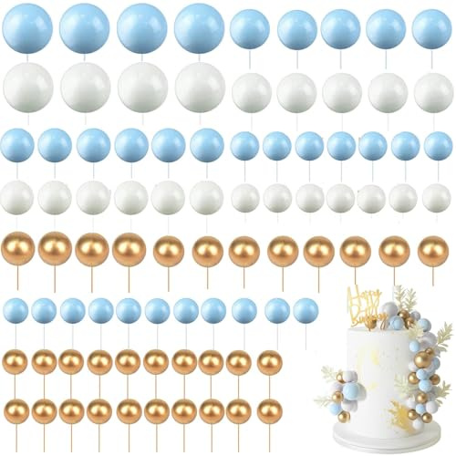 108 Pcs Balls Cake Topper Balloons Cupcake Topper DIY Cake Insert Topper Foam Cake Balls Baking Decoration for Birthday Party Wedding Cake Decorating
