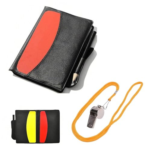 Referee Card Set - Sports Referee Kit Coach Metal Whistle Red Yellow Cards, Score Book with Pencil, Referee Equipment for Football Match.