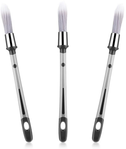 3 PCS Sash Paint Brushes, 0.37 Inch Small Round Angle Paint Brush for Walls Decorating, Trim Painting Tools for Baseboards, Corners, Edges, Narrow Areas, Touch Up, Fast Accurate Cutting-in (Grey)